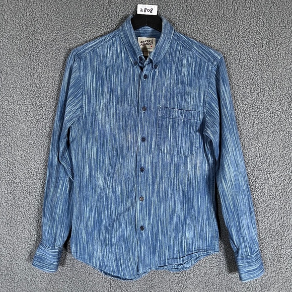 Naked & Famous Cotton Button Down Long Sleeve Shirt - Men's Size S - Blue - Picture 1 of 9